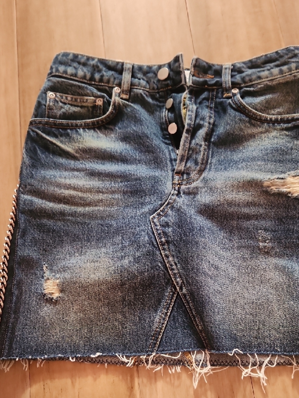 Victoria Beckham Distressed Blue Denim Mini Skirt